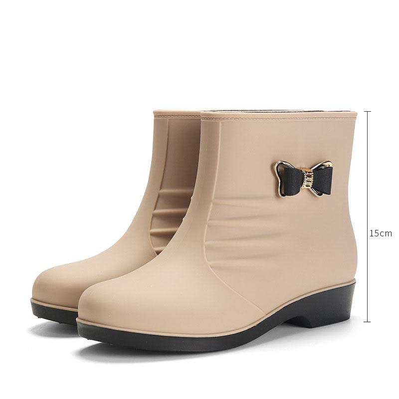 Women's Four Seasons Rain Boots Large Size Low Thick Heel Rain Shoes Female Solid Color Waterproof Single Water Shoes