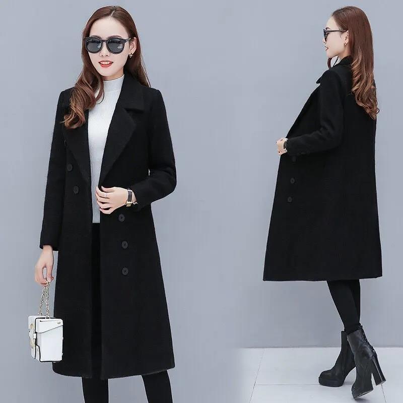 Spring and Autumn Warm Woolen Coat Women's Mid-length Simple Long-sleeved Non-pill Casual Fashion Coat