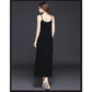 Sexy Maxi Dress Summer round Neck Spaghetti Strap Dress Blackless Elastic Long Dress for Party