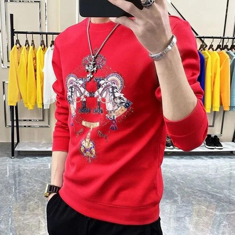 Spring and Autumn Men's Pullover Sweater Teen Slim Top Student Korean Version Long Sleeve T-Shirt Men's Large Size Bottoming Shirt