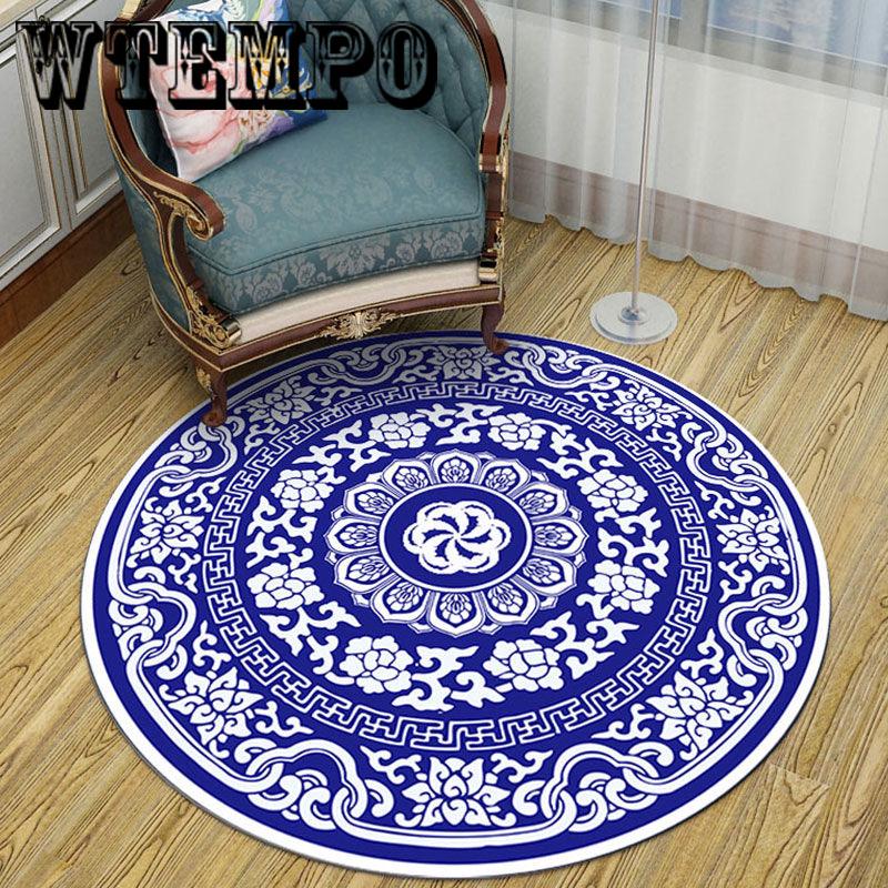 Porcelain Round Carpets for Living Room  Parlor Bedroom Chair Rugs Toilet Decorate Non-slip Floor Mat
