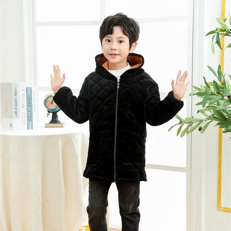 Boys Plus Velvet Padded Padded Jacket Children's Zipper Blouse Plus Cotton Blouse Crystal Velvet Baby Down Jacket Protective Clothing Winter