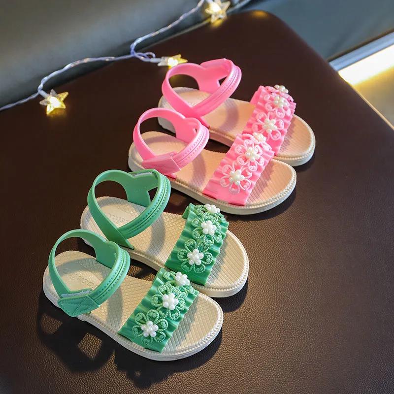 Girls Sandals Girls Summer Soft Sole Beach Sandals Anti-slip Beads Decoration Casual Princess Light Sandals