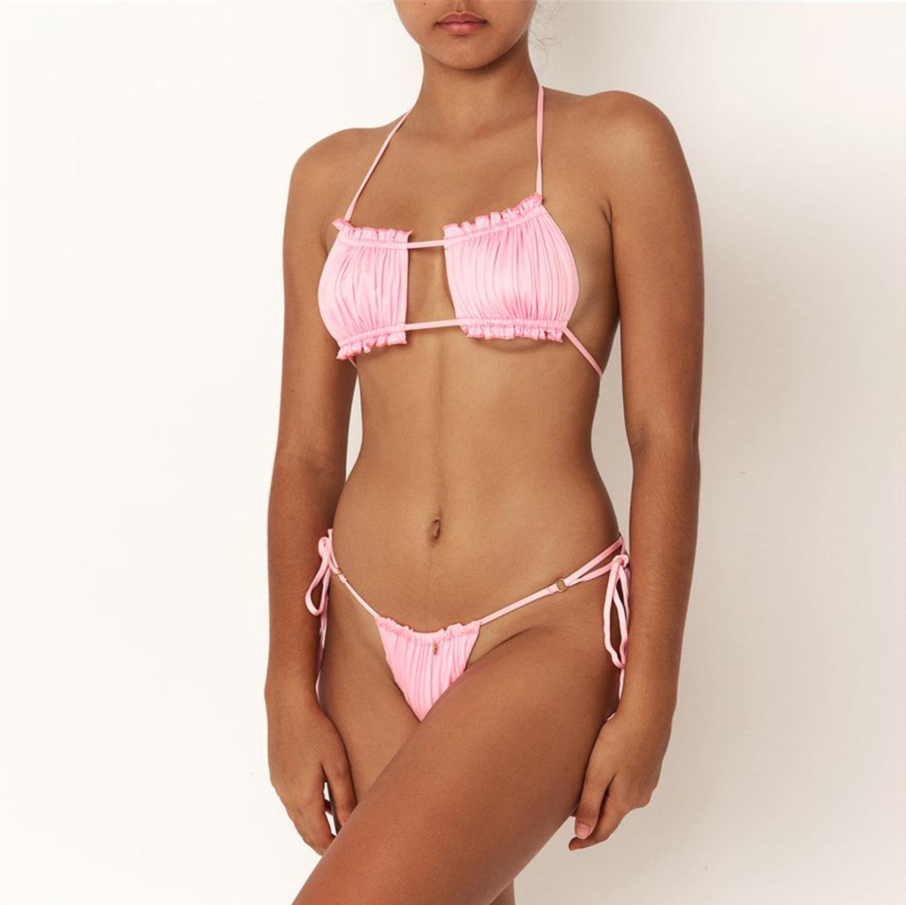 WTEMPO Brand Bikini Sexy Pleated Lace-up Ladies Split Swimsuit with Chest Pad