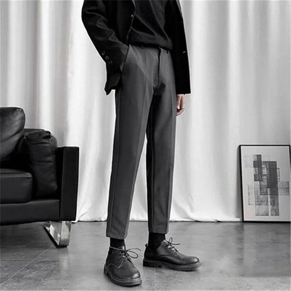 Spring and Autumn Trousers Men's Trendy Slim Feet Casual Trousers Men's Straight Nine-point Suit Pants
