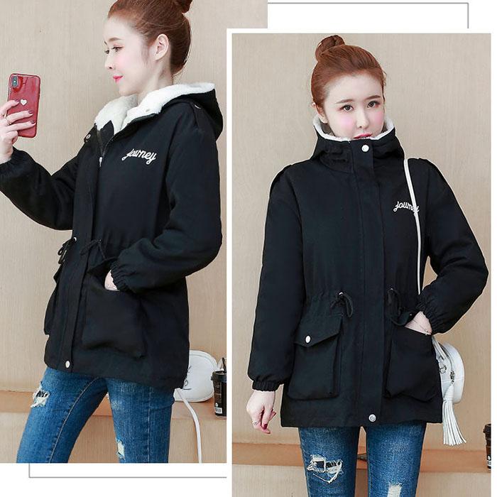 Autumn Winter Women Hooded Parka Jacket Short Thickened  Casual Loose Drawstring Windbreaker Jacket Plus Velvet Parka Coat
