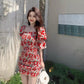 Women's Summer Slim Skirt Floral Square Neck Puff Sleeve Dress