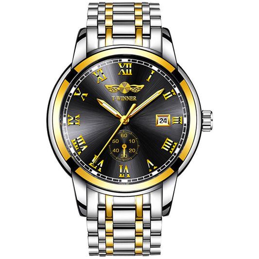 Business Gifts Party Stainless Steel Strap Waterproof Round Dial Men's Luminous Calendar Watch