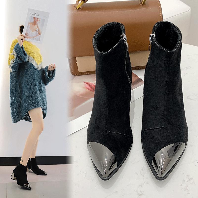 Women Ankle Boots Autumn Winter Red High Heels Boots Ladies Pointed Toe Leather Shoes for Woman