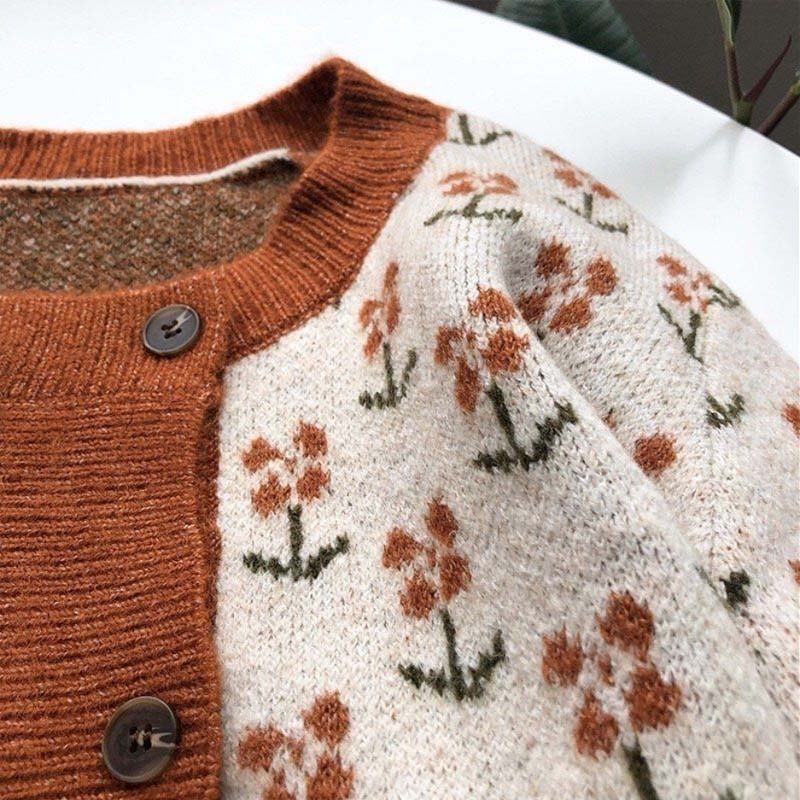 2021 Spring and Autumn Women's New Cardigan Korean Fashion Double-breasted Jacquard Contrast Color Women's Long-sleeved Sweater