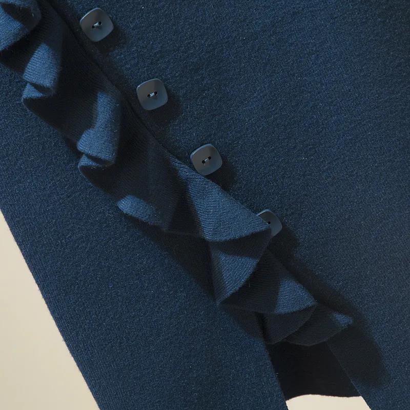 Knitted Skirt Women's Autumn Winter Skirt Winter with Sweater Wooden Ears Hip Single-breasted Skirt