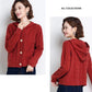 Autumn and Winter Knitted Hoodie Cardigan Short Loose Top Simple Solid Color Female Jacket