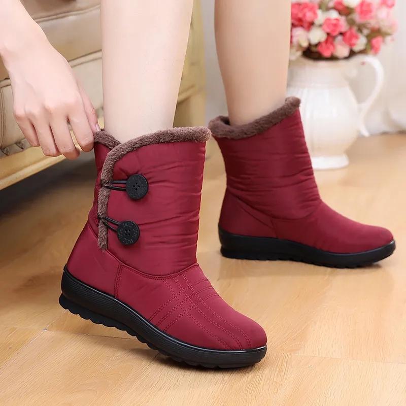 Thick Fur Snow Boots for Women Winter Ankle Boots Warm Waterproof Booties Black Red Casual Shoes Plus Size Outdoor Footwear Non Slip