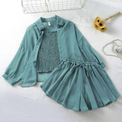 WTEMPO Solid Color 3pcs Suit Spring Summer Women's Plus Size  Loose Casual Three-piece Suit Sun Protection Sandy Beach Vacation