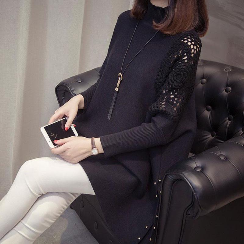 Autumn and Winter Long Bat Sleeve Sweater Half High Neck Knitted Loose Top Casual Large Size Women's Jacket