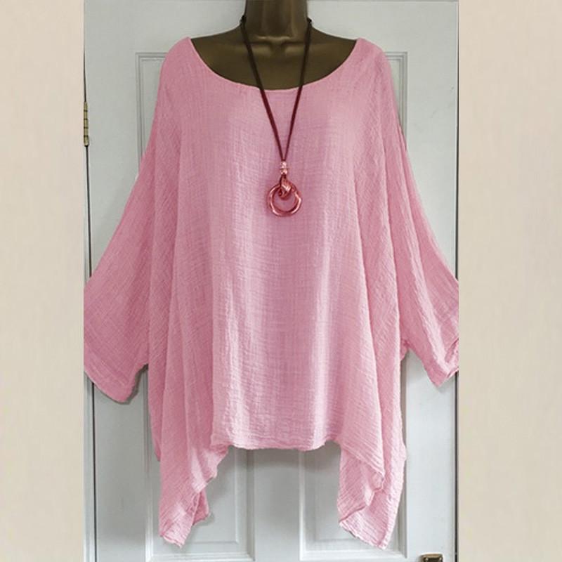 S-5XL Plus Size Women Casual Loose Tops Ladies Cotton Linen Solid Color Shirt Long Sleeve Blouse
