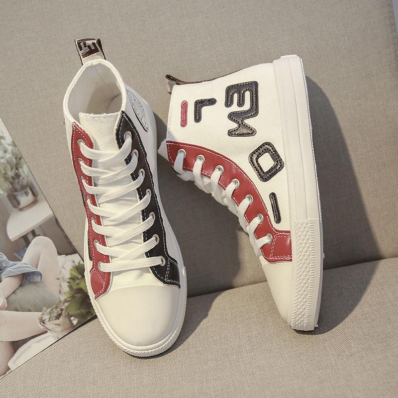 Ladies High-top Canvas Shoes Korean Style Student Board Shoes for Spring and Summer All-match Casual Sports Shoes