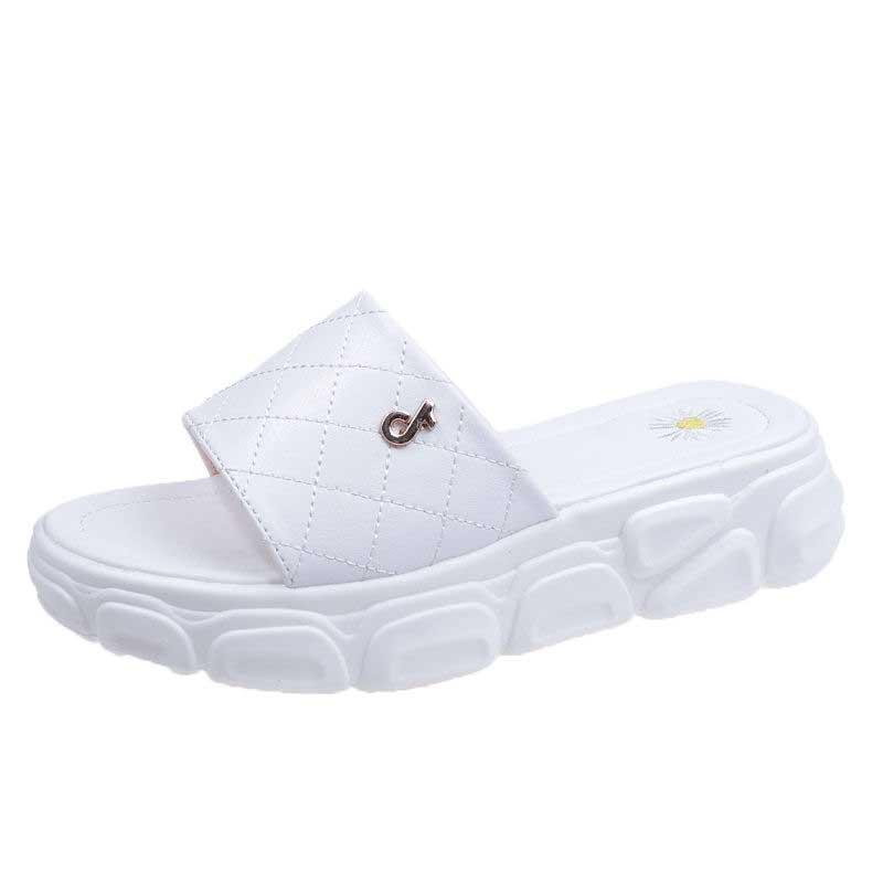 Size35-40 Summer Women Leather Slippers Bohemian Beach Waterproof Slippers Wedge Platform Crystal Letter Sandals Outdoor High Heels