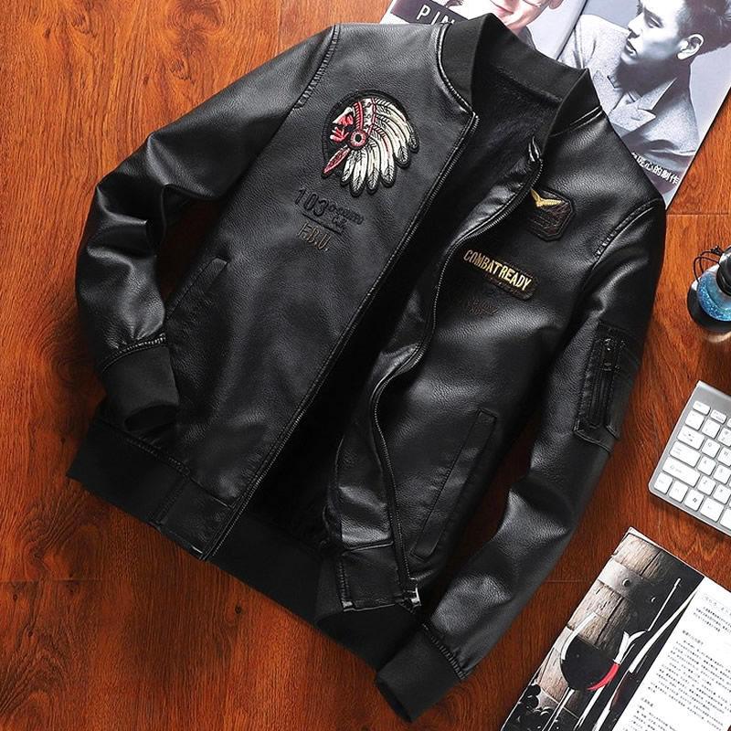Winter Leather Men's Stand-up Collar Men's Jacket Winter Clothing Simulation Leather Jacket Men's Korean Style Trend Loose Plus Velvet Thickening