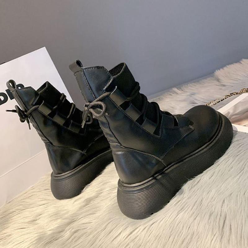 Winter Women's Martin Boots Thick and Fleece Mid-tube Boots Knitted Lace-up Platform Boots