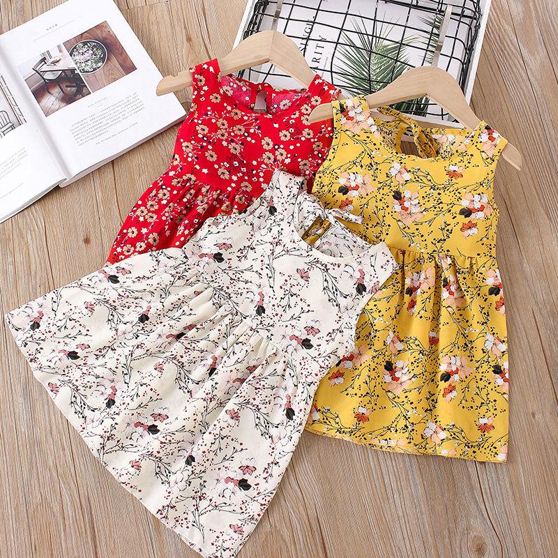 Summer Toddler Baby Kids Girls Sleeveless Ribbons Bow Floral Dress Princess Dresses Girls Clothing Kids Casual Dresses