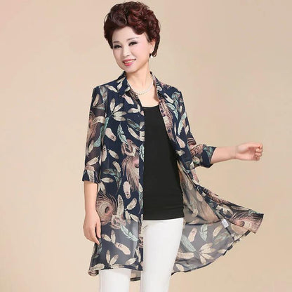 Women's Sun-Dress 1pcs Chiffon Cardigan Flowers Sun Protection Clothing Mid-length Plus Size Loose Outer Thin Coat Beach Air-conditioned Rooms