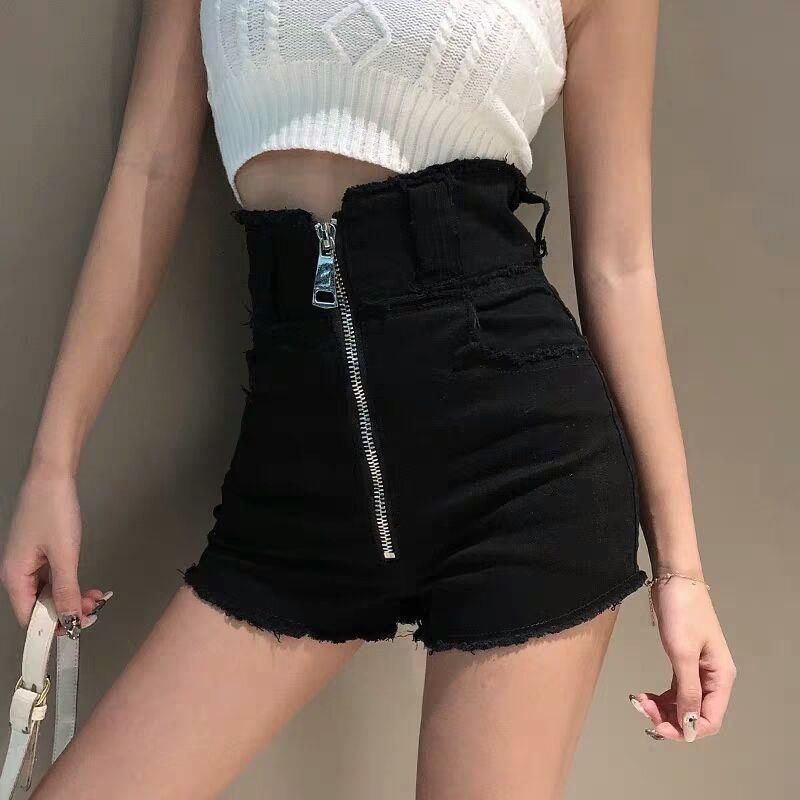 WTEMPO Long Zipper High Waist Denim Shorts Women Loose Spring and Summer Casual Shorts