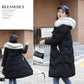 Women's Mid-length Cotton-padded Jacket Over-knee Fluffy Big Fur Collar Hooded Down Jacket Waist Was Thinner and Thick Winter Padded Jacket