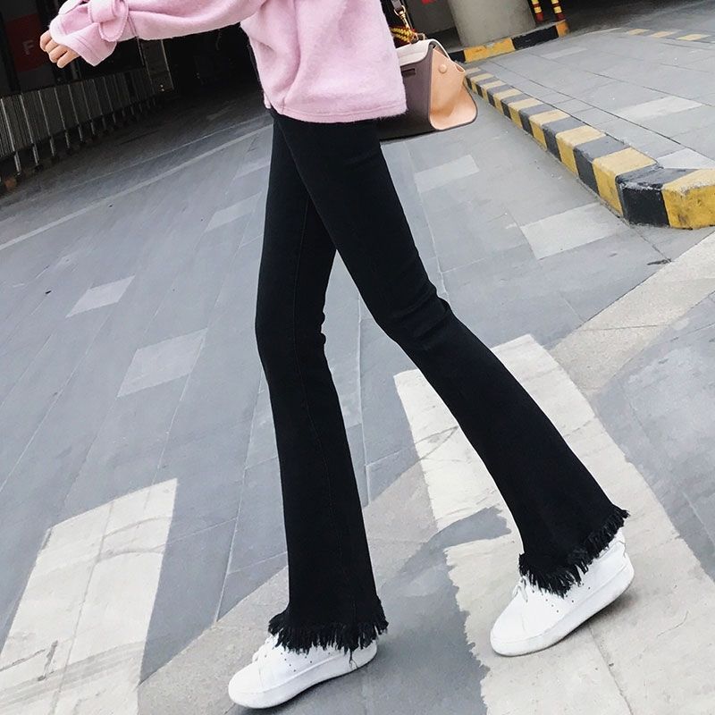 WTEMPO Trumpet Jeans  Women's Boot Cut Pant Loose and Slim Wide Leg Tassel Denim Pocket Trousers