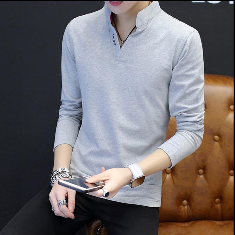 Long-sleeved T-shirt Men's Men's Polo Shirt Slim Clothes Men's Solid Color Handsome Lapel Bottoming Shirt