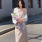 Female Summer V-neck Satin Medium Length Simple Casual Light Mature Style Korean Elegant One Piece Bottom Strap Dress