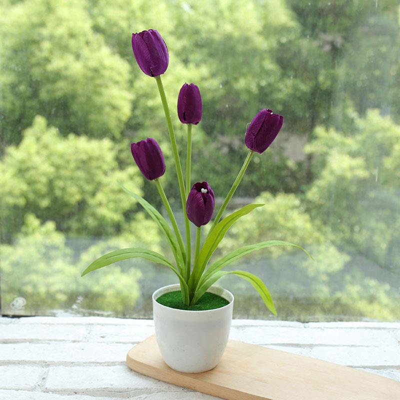 Fake Flower Tulip Bonsai Simulation Flower Creative Home Interior Dining Table Living Room Decoration Simulation Plant Artificial Flower