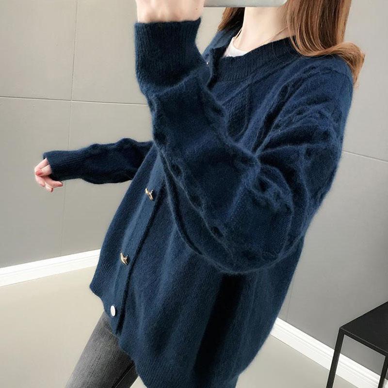 Autumn and Winter Cardigan Casual Jacket Fashion Knit Solid Color Sweater Loose-fitting Ladies Jacket