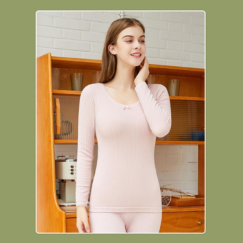 Women Winter Autumn Thermal Underwear Plus Velvet O-neck Female Tight Suit Thicken Windproof Comfortable Soft Lining Long Sleeve High Elasticity Slim