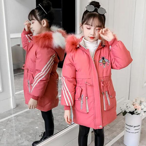 Winter Padded Warm Girls' Padded Jacket New Medium and Large Children's Padded Jacket Children Medium and Long Padded Jacket Little Girl Padded Jacket
