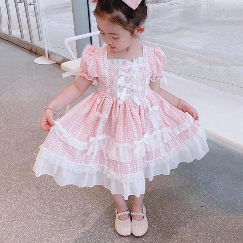 Cute Girl Dress Summer Princess Dress Girl Loli Style Show Skirt Cute Loli Skirt Puff Sleeve Lace Tutu Skirt Comfortable and Breathable Fabric