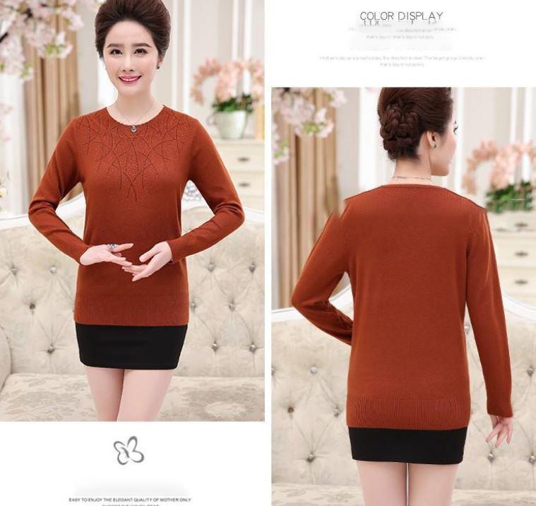 Women's Round Neck Pullover Knitwear Fashion Diamond Neckline Long Sleeve Sweater Large Size Loose Sweater