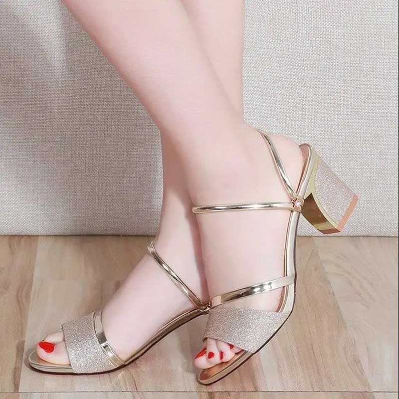 High Heels Sandals Summer Shoes Women Square Heels 6cm Fashion Luxury Brand