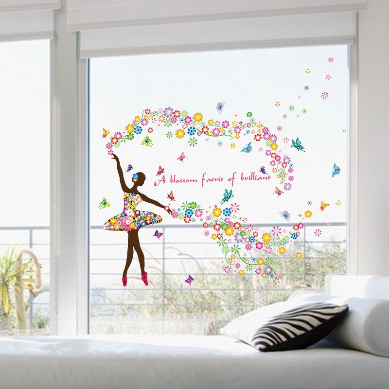 Romantic flower fairy living room sofa TV background wall romantic decorative wall sticker