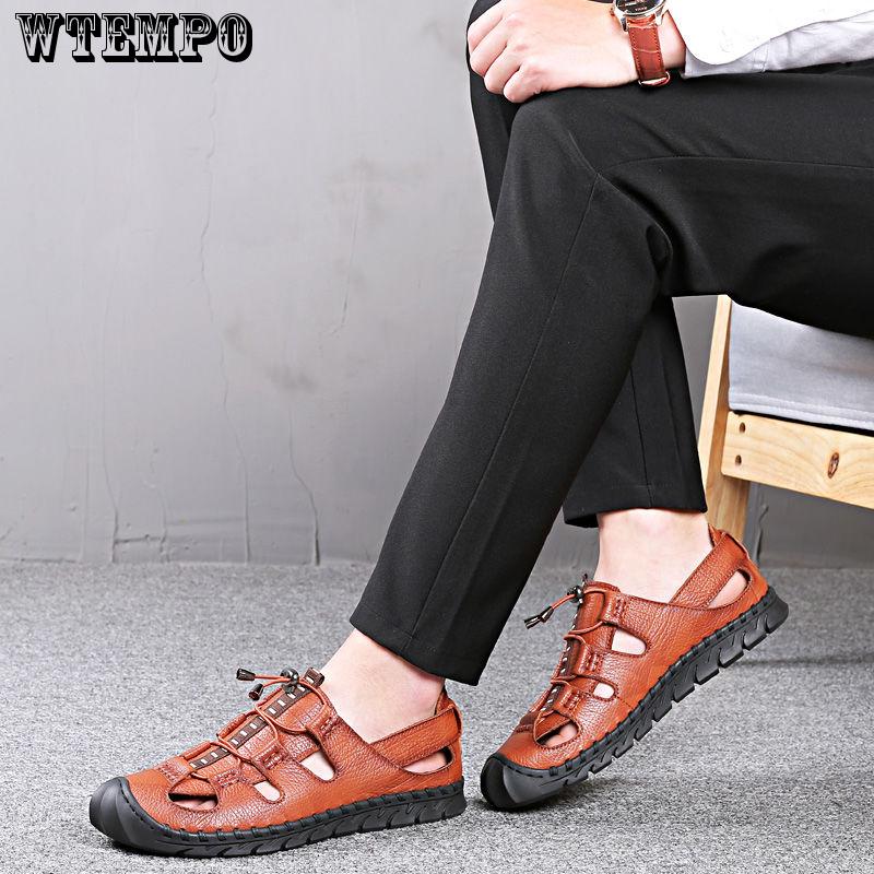 Men's Sandals Leather Non-slip Beach Outdoor Leather Sandals Men's Hole Shoes