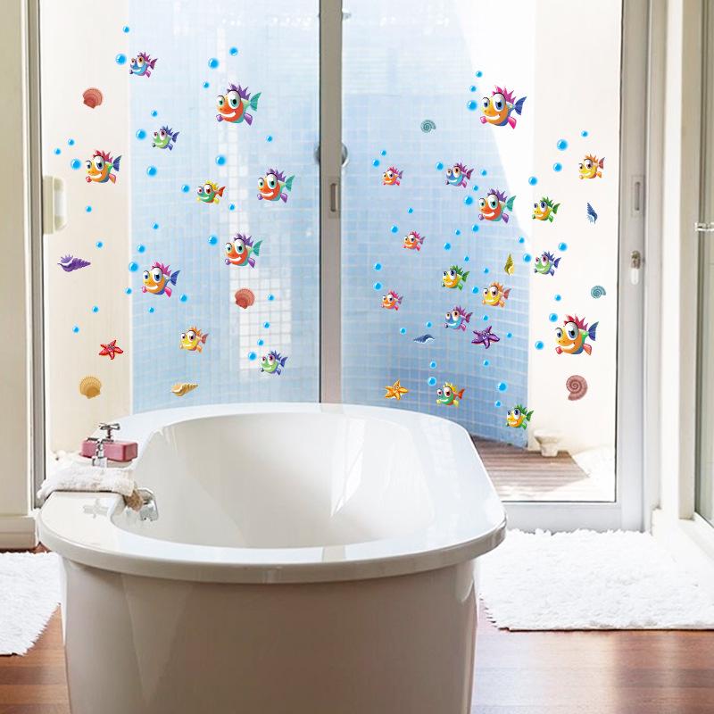 Cartoon anime bubble fish Bathroom glass door sink decorative stickers