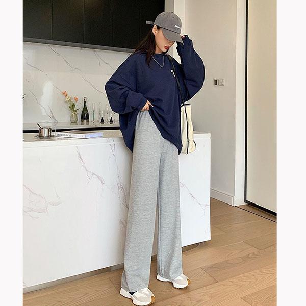 Waffle Spring and Summer Gray Black Wide Leg Pants Women's High Waist Straight Loose Thin Casual Sports Pants
