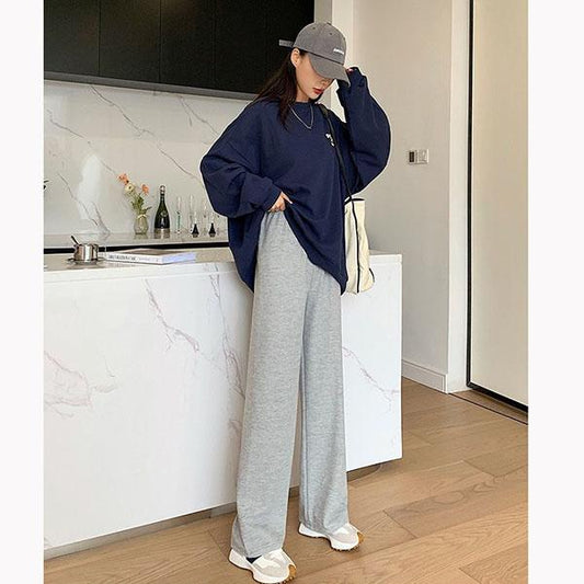 Waffle Spring and Summer Gray Black Wide Leg Pants Women's High Waist Straight Loose Thin Casual Sports Pants