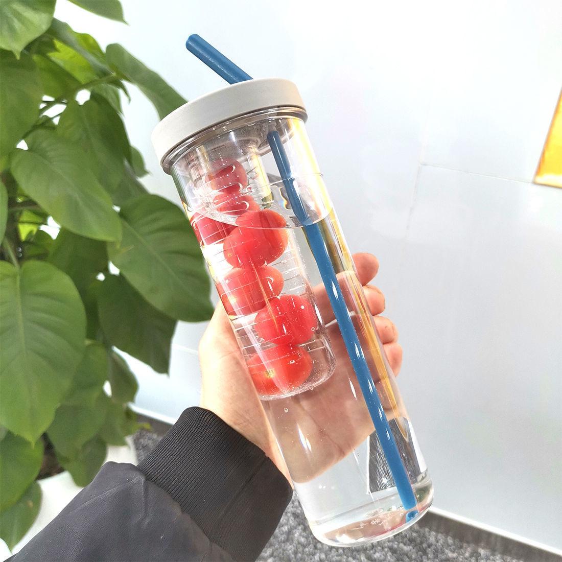 Water Bottle 700ml Foldable Straw Cup Portable Handy Cup Fruit Cup with Cup Brush