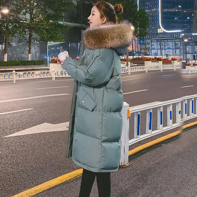 Down Jacket Winter Korean Fashion Big Fur Collar Mid-length Hooded Thick Warm Large Size Jacket Suitable for Women