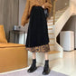 Autumn and Winter Retro Corduroy Leopard Print Stitching Skirt Female High-waisted Thin A-line Mid-length Umbrella Skirt