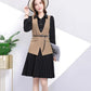 Send Belt Spring and Autumn New Women's Long-sleeved Dress Temperament Waist Waist Vest Shirt Two-piece A-line Base Dress