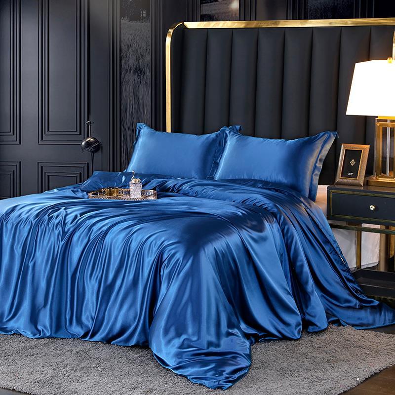 Ice Silk Four-piece Double-sided Mulberry Sleeper Sleeve Sheet Is Sleeved In Bedding Simple Solid Color