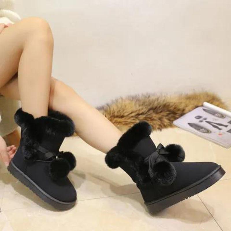 Winter Snow Boots Women's Mid-tube Cotton Boots Cotton Shoes Wool Ball Warm Women's Cotton Shoes