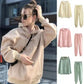 2PCS Women Autumn Winter Hoodies Tracksuit Set Solid Color Oversize Hooded Pullover Sweatshirts 2 Pieces Sets